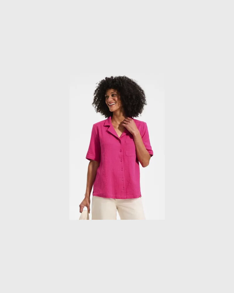 Lands' End Kurzärmelige Musselin-Bluse, Damen, Größe regular, Pink, Baumwolle, by Pink