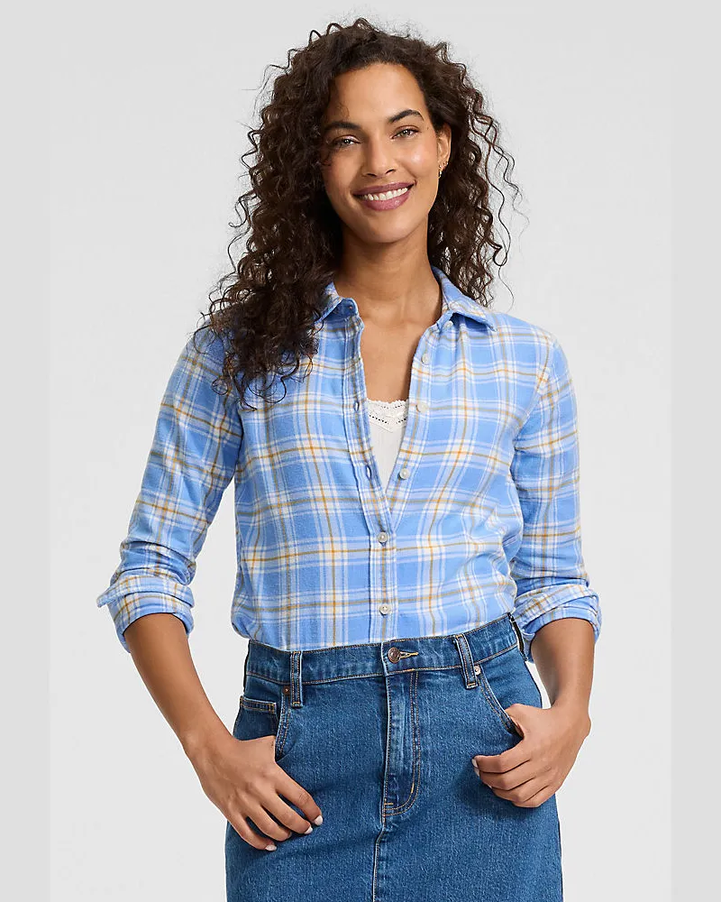 Lands' End Boyfriend-Bluse aus Flanell, Damen, Größe regular, Blau, Baumwolle, by Blau