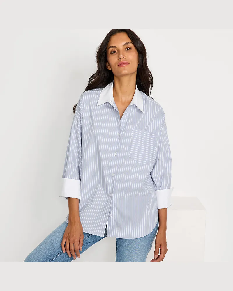 Lands' End Langarm-Hemdbluse, Damen, Größe regular, Blau, Baumwolle/Polyester-Mischung, by Blau