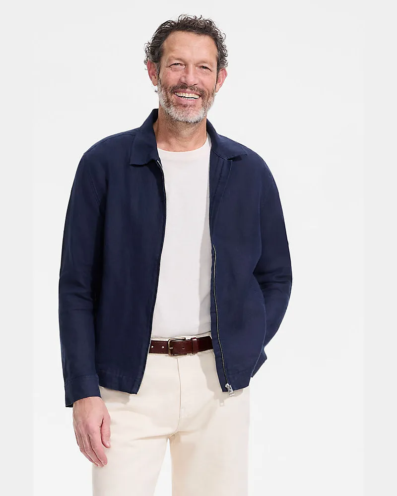 Lands' End Premium Reinleinen-Bomberjacke, Herren, Größe Mens Regular, Blau, Leinen, by Blau