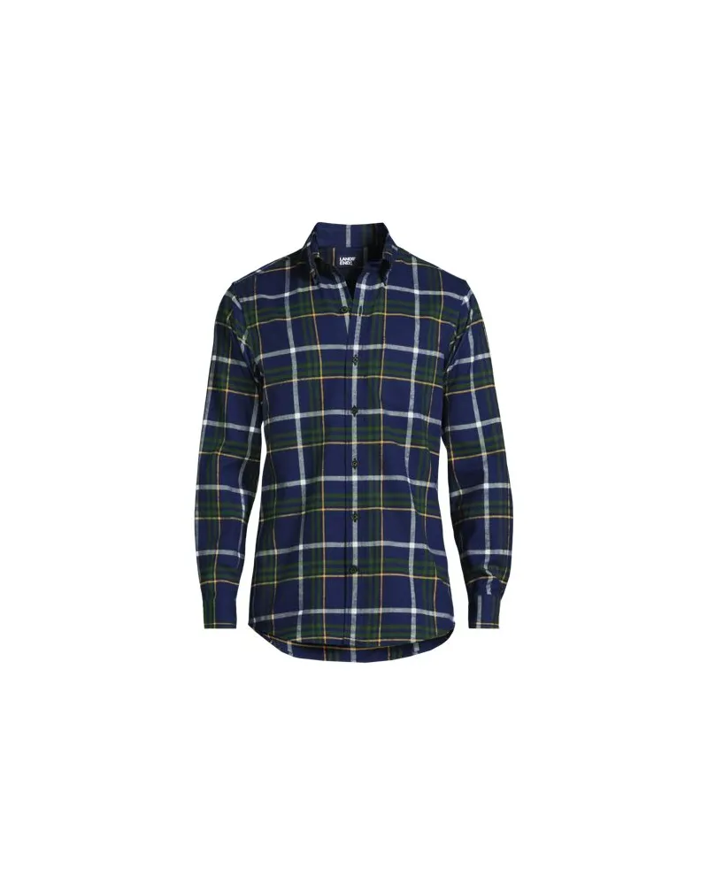 Lands' End Flanellhemd, Classic Fit, Herren, Größe:56-58 tall, Blau, Baumwolle, by Blau