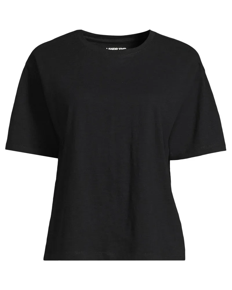 Lands' End Kastiges Flammgarnshirt mit kurzen Ärmeln, Damen, Größe regular, Schwarz, Baumwolle, by Schwarz