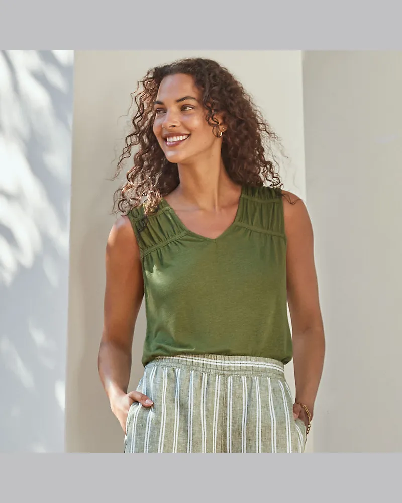 Lands' End Ärmelloses Soft Flow Top aus Leinenmix, Damen, Größe regular, Grün, Leinen/Baumwolle Modal, by Grün