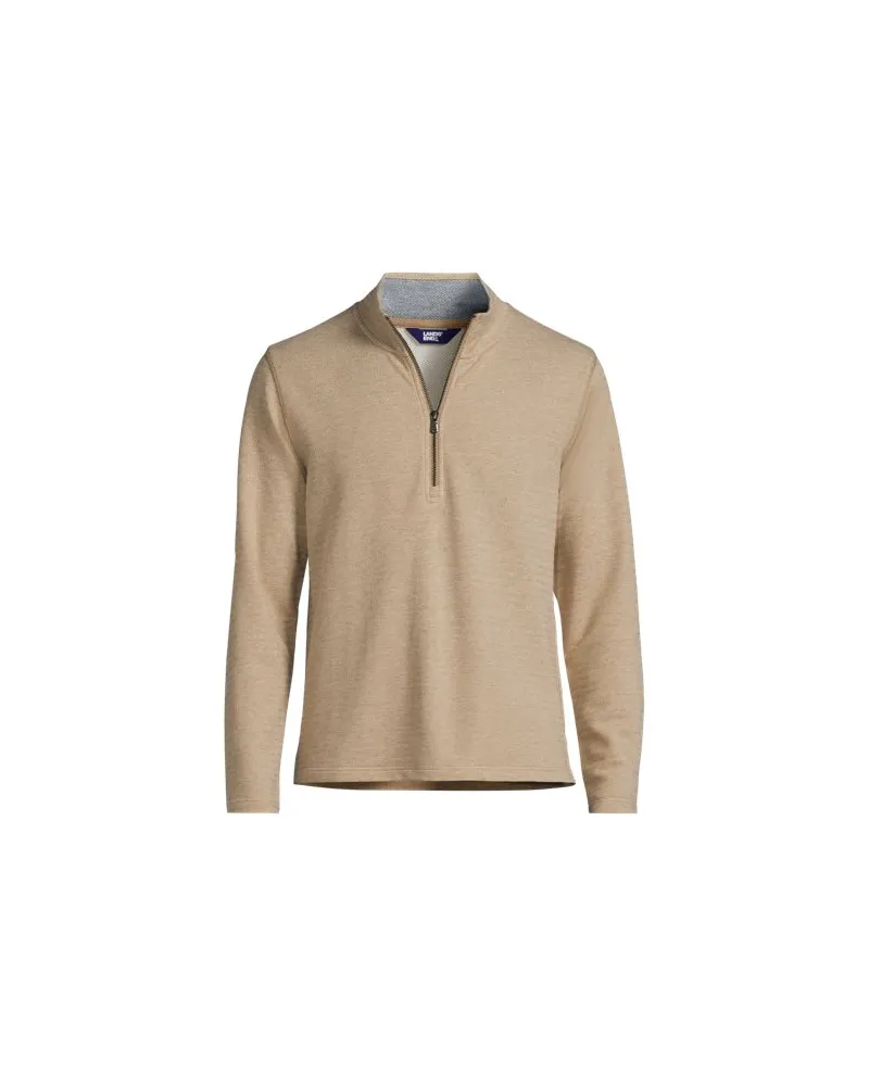 Lands' End Pullover mit Troyer-Kragen und Fischgrät-Struktur, Herren, Größe:52-54 regular, Beige, Baumwoll-Mischung/Polyester-Mischung, by Beige
