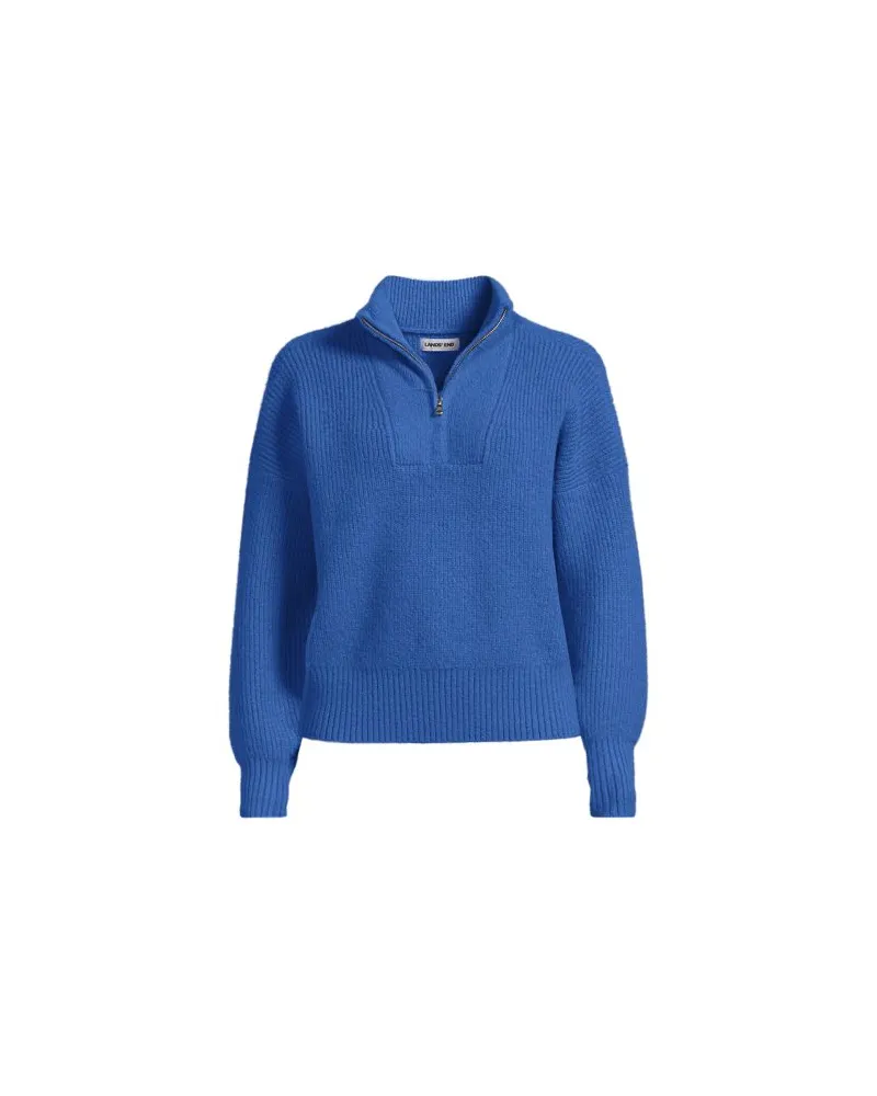 Lands' End Flauschiger Troyer-Pullover, Damen, Größe regular, Blau, Elasthan/Polyester-Mischung/Nylon-Mischung, by Blau
