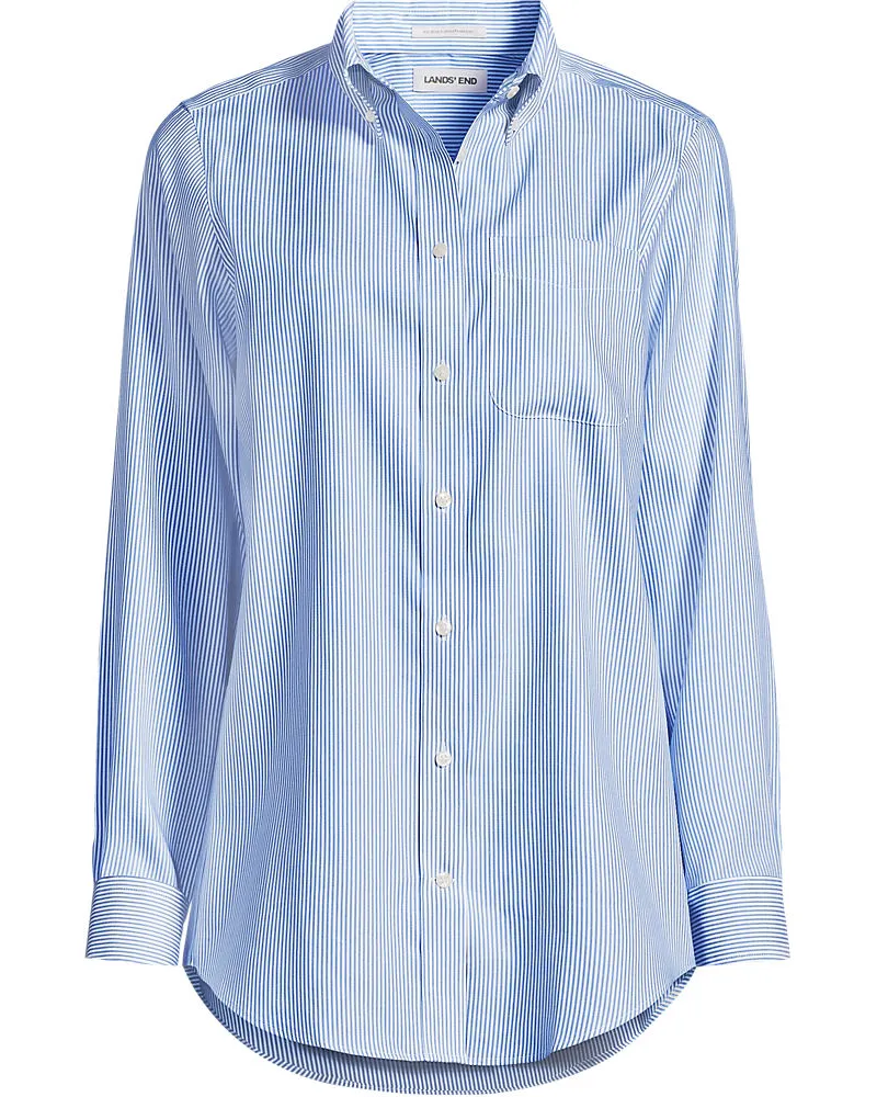Lands' End Bügelleichtes Langarmhemd im Boyfriend-Look, Damen, Größe regular, Blau, Baumwolle, by Blau