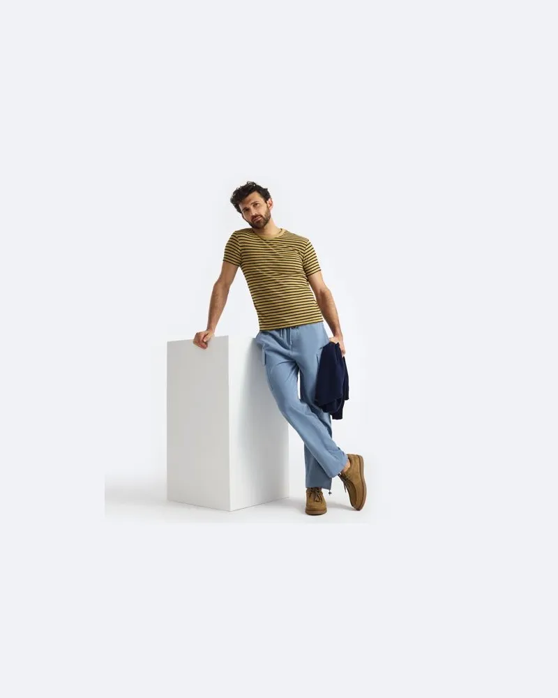 Lands' End Kurzarm-Streifenshirt mit Struktur, Herren, Größe:48-50 regular, Braun, Viskose/Polyester-Mischung, by Braun
