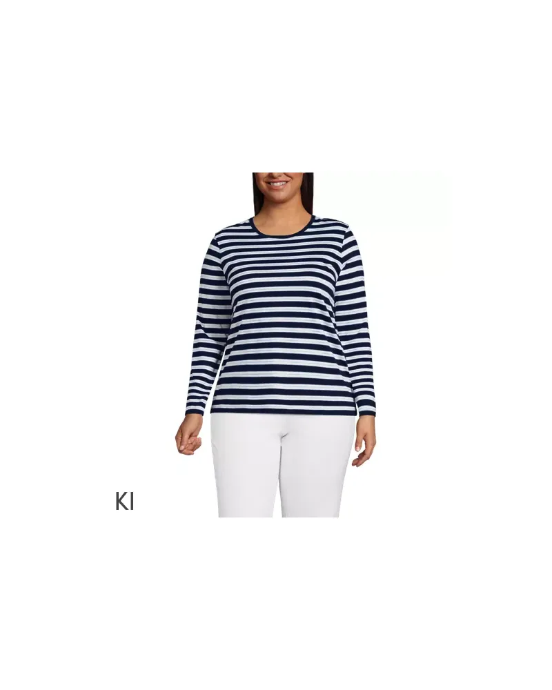 Lands' End Supima-Shirt, Langarm, Damen, Größe plus, Blau, Baumwolle, by Blau