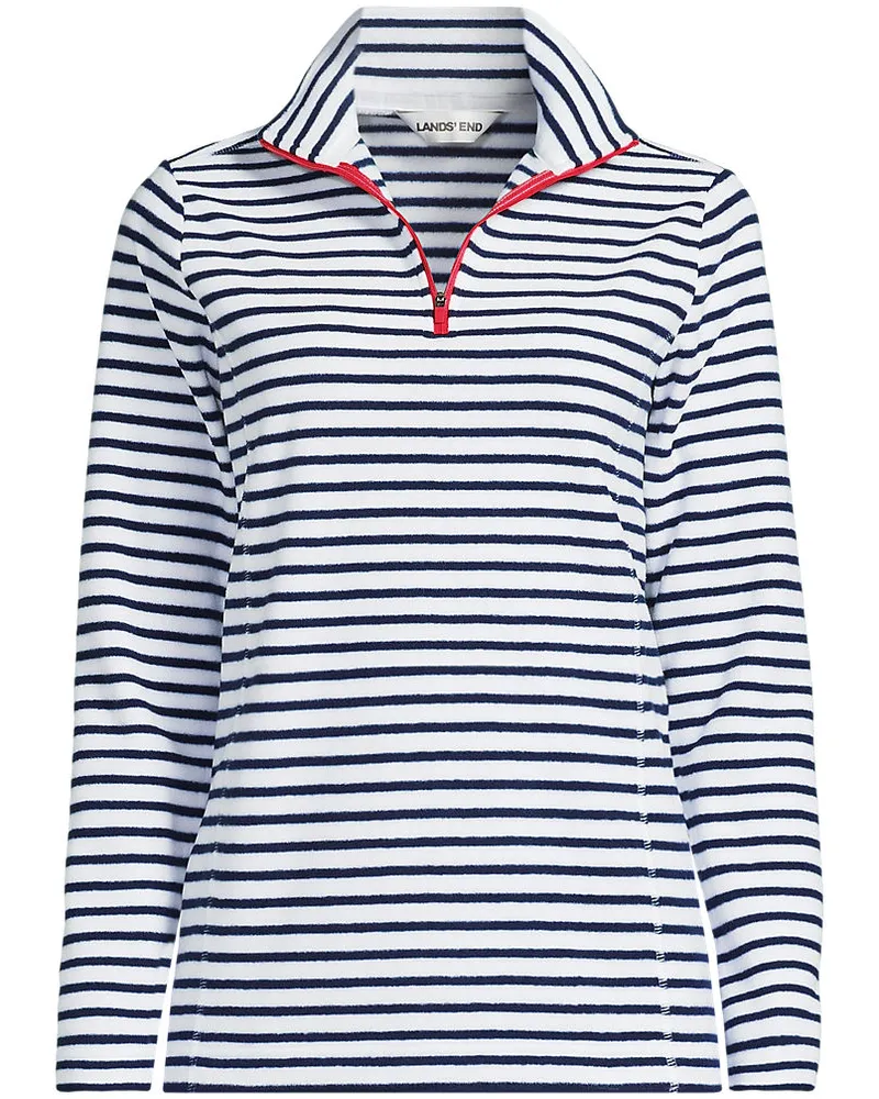 Lands' End Gemusterter Fleece-Pullover mit Reißverschluss, Damen, Größe petite, Weiß, Polyester, by Weiß