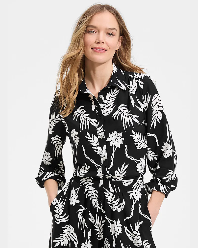 Lands' End Creaseless Hemdbluse, Damen, Größe regular, Schwarz, Polyester, by Schwarz