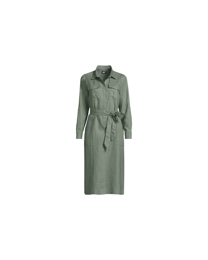 Lands' End Midi-Hemdblusenkleid aus Leinen, Damen, Größe plus, Grün, by Grün