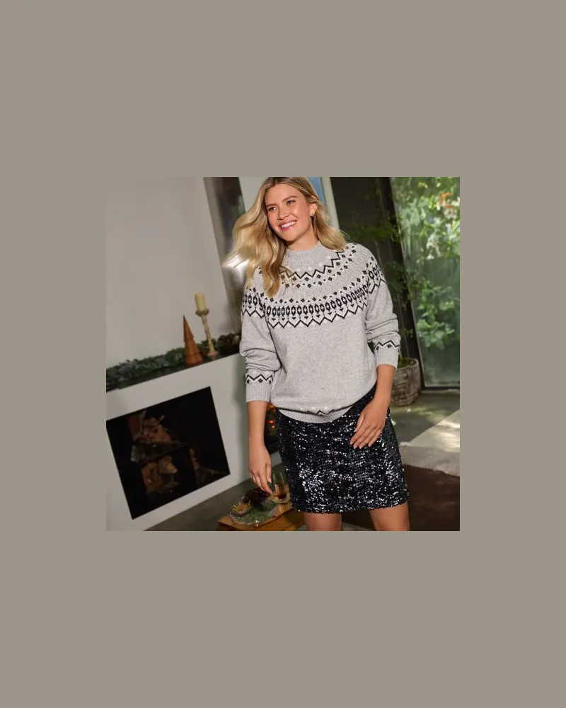 Lands' End Samt-Paillettenrock, Damen, Größe regular, Grau, Elasthan/Polyester, by Grau