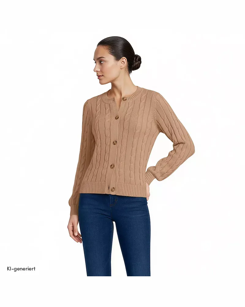 Lands' End Zopfmuster-Cardigan DRIFTER mit Ballonärmeln, Damen, Größe petite, Braun, Baumwolle, by Braun