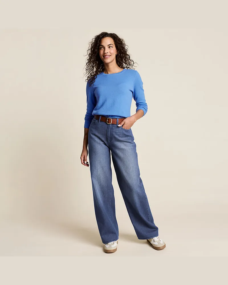 Lands' End Mid Waist Baggy Jeans aus Baumwolle, Damen, Größe regular, Blau, Baumwolle, by Blau