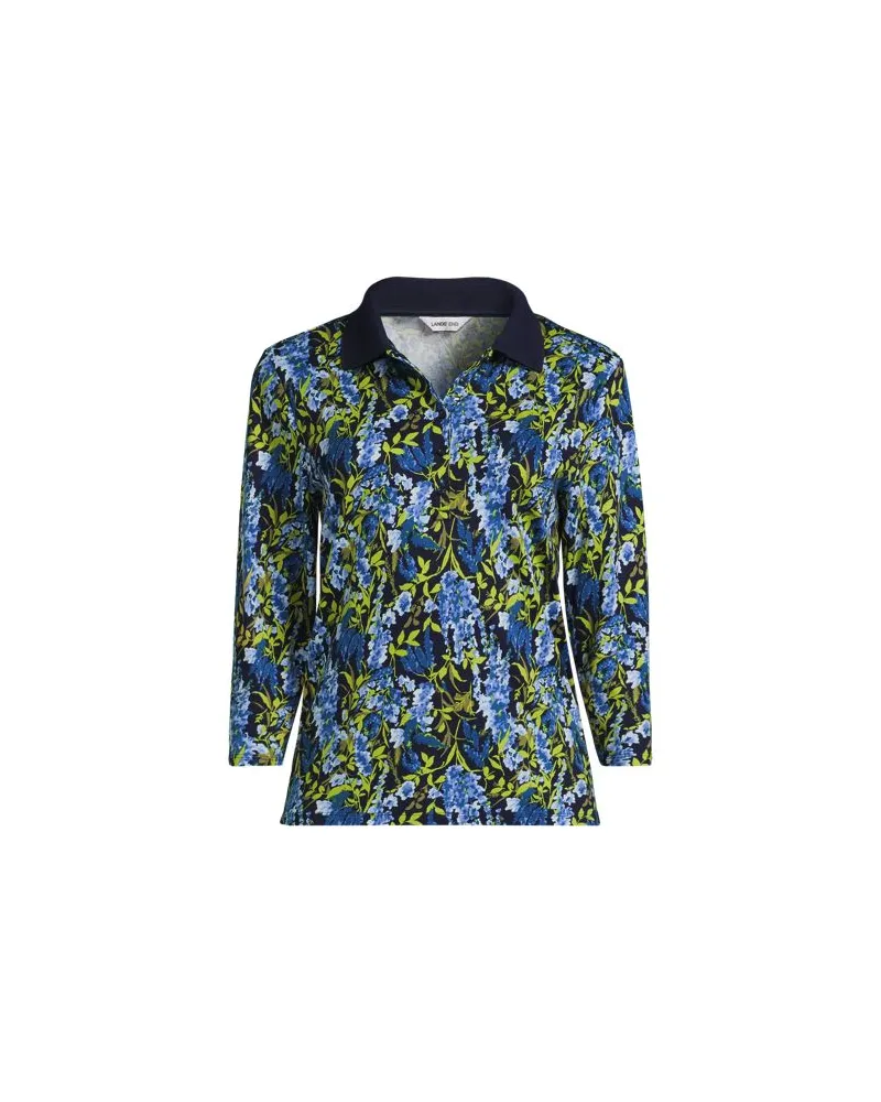 Lands' End Supima ® Poloshirt mit 3/4-Ärmeln, Damen, Größe plus, Blau, Baumwolle, by Blau