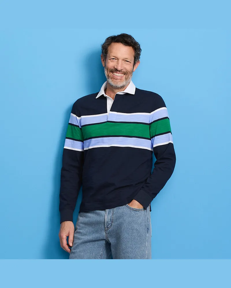Lands' End Langärmeliges Flammgarn-Rugbyshirt, Herren, Größe regular, Blau, Baumwolle, by Blau