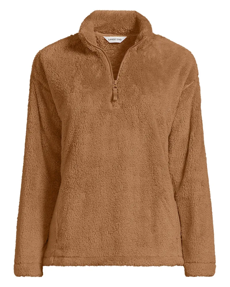 Lands' End Plüschfleece-Pullover mit Reißverschluss, Damen, Größe plus, Beige, Polyester, by Beige