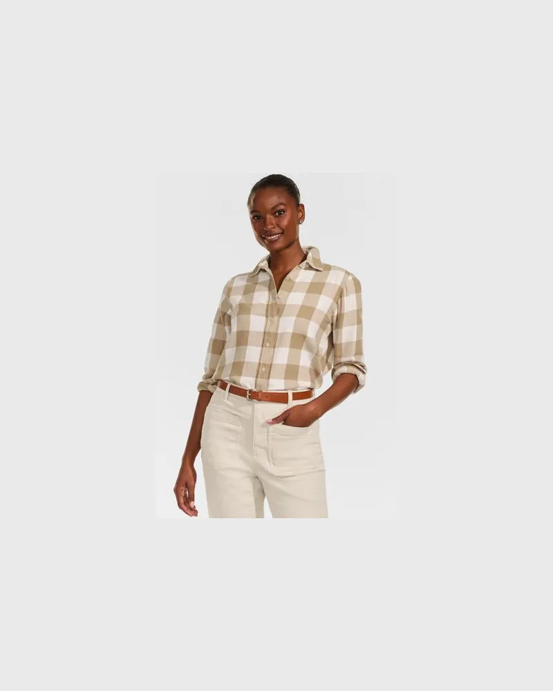 Lands' End Boyfriend-Bluse aus Flanell, Damen, Größe plus, Beige, Baumwolle, by Beige
