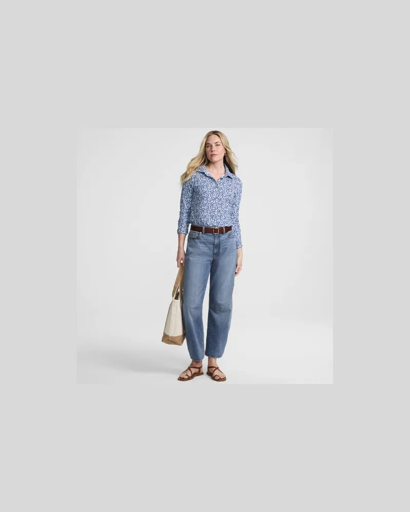 Lands' End Soft Denim Relaxte Barrel-Jeans Mid Waist, Damen, Größe regular, Blau, by Blau