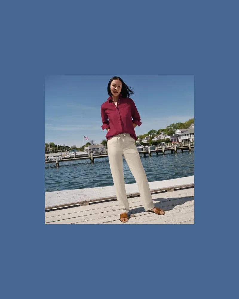 Lands' End Relaxte Leinen-Schlupfhose, Damen, Größe regular, Weiß, Leinen, by Weiß