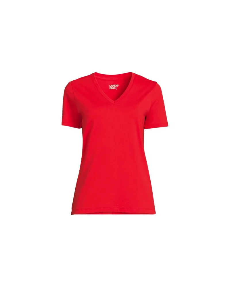 Lands' End Supima Kurzarm-Shirt mit V-Ausschnitt, Damen, Größe plus, Rot, Baumwolle, by Rot