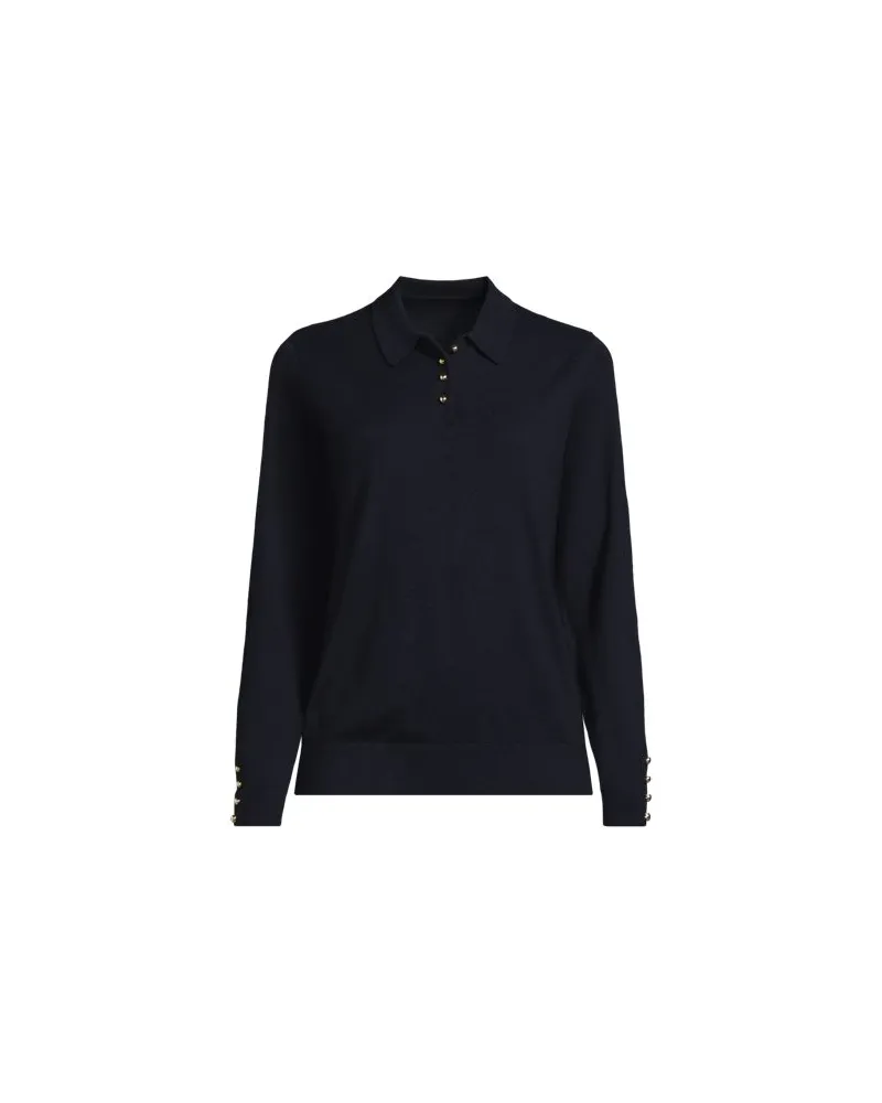 Lands' End Polopullover mit goldfarbenen Knöpfen, Damen, Größe regular, Blau, Polyester/Viskose/Polyester-Mischung, by Blau