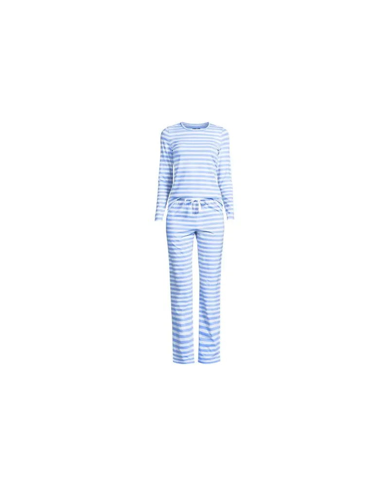 Lands' End Gemustertes Jersey Pyjama-Set, Damen, Größe plus, Blau, Elasthan/Baumwoll-Mischung, by Blau