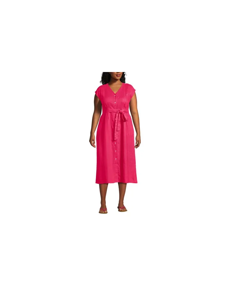 Lands' End Midikleid aus Leinen, Damen, Größe plus, Pink, Leinen, by Pink