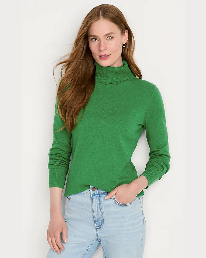 Lands' End Feinstrick-Rollkragenpullover aus Baumwolle, Damen, Größe regular, Grün, Baumwolle, by Grün