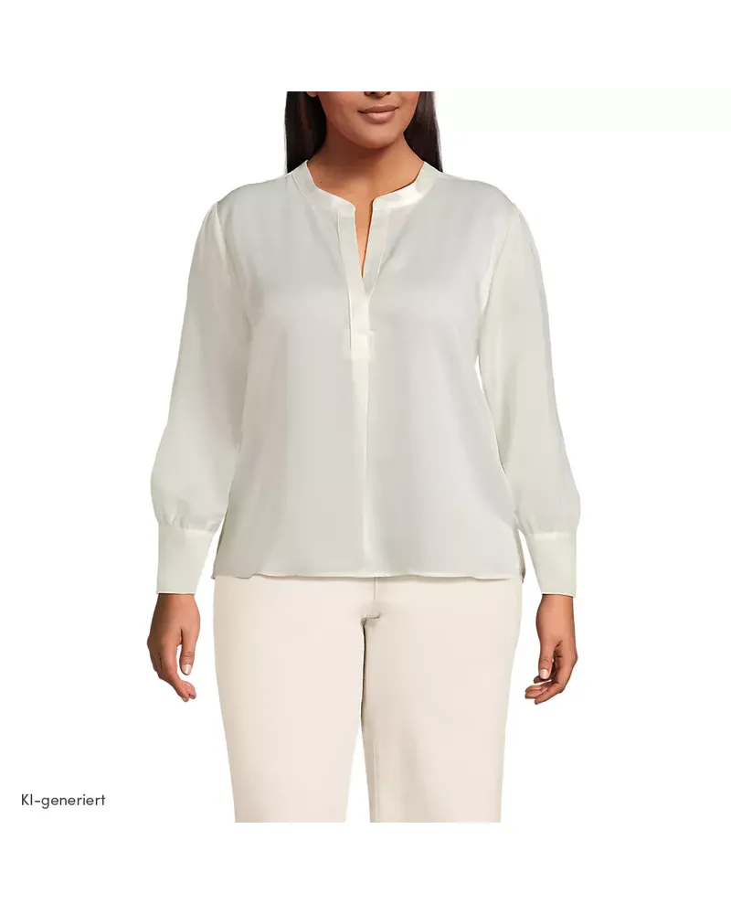 Lands' End Satinbluse mit langen Ärmeln, Damen, Größe plus, Weiß, Polyester, by Weiß