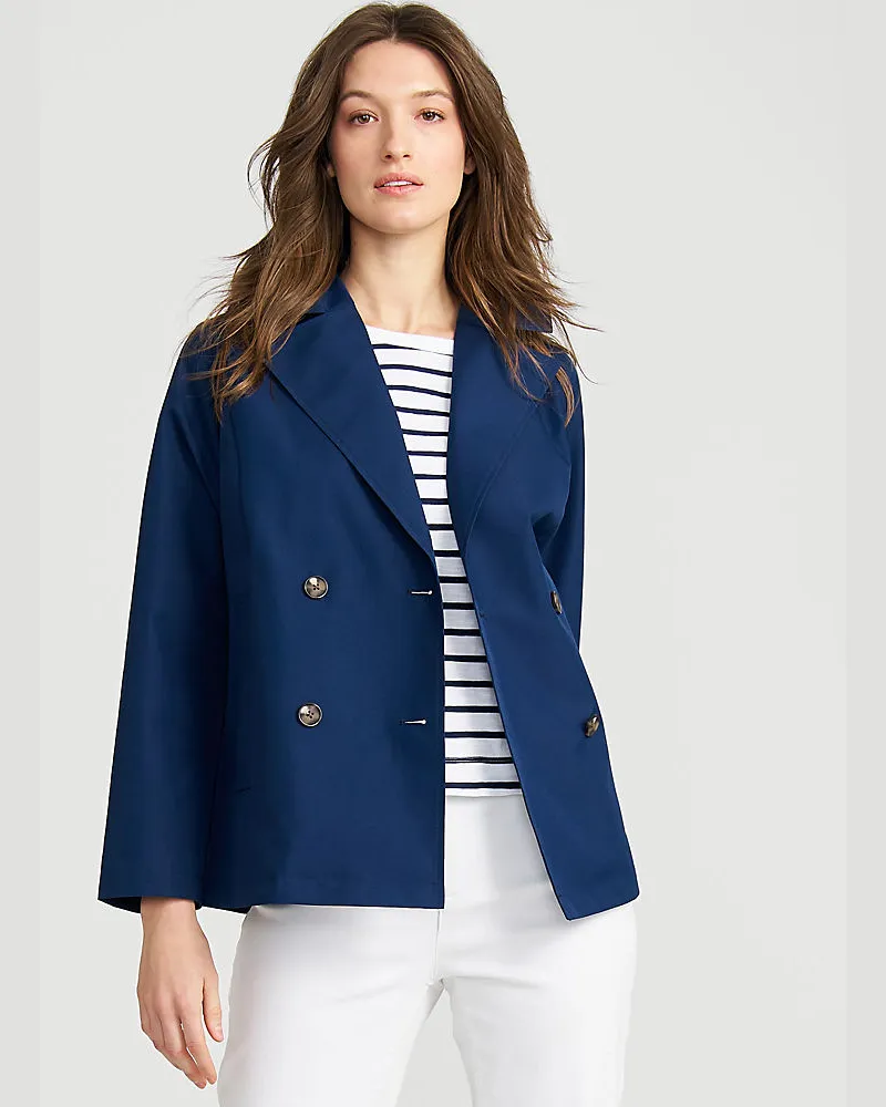 Lands' End Wasserabweisender kurzer Trenchcoat, Damen, Größe regular, Blau, Polyester, by Blau