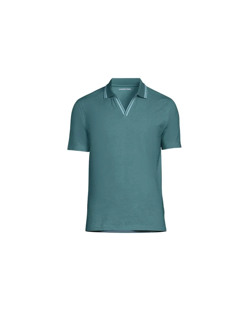 Lands' End Piqué-Poloshirt mit kühlendem Effekt, Herren, Größe:56-58 regular, Blau, Baumwolle/Elasthan/Baumwoll-Mischung, by Blau