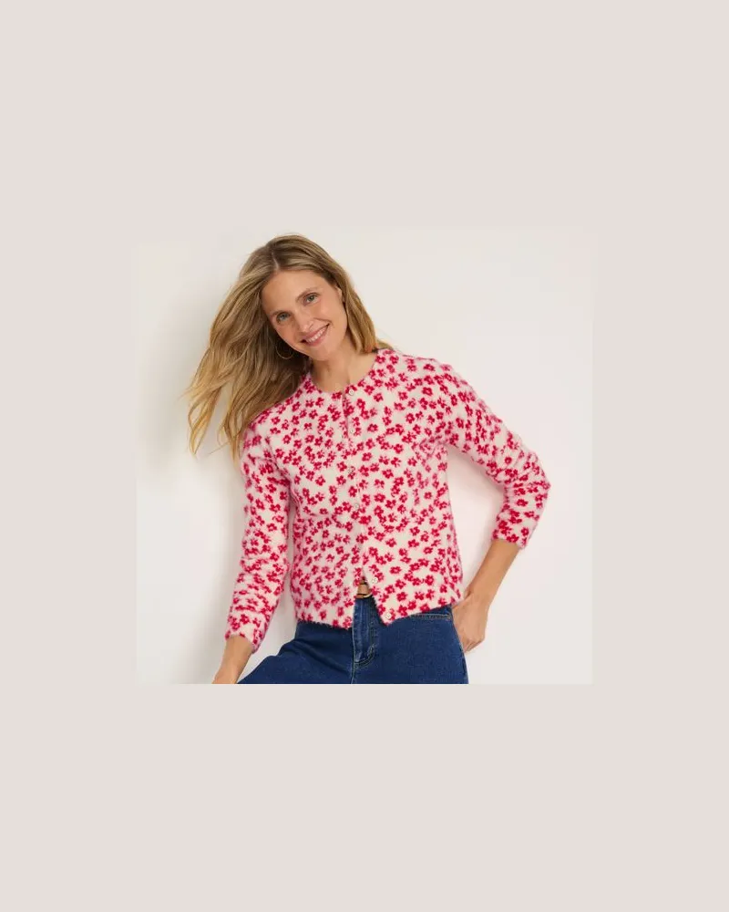 Lands' End Cardigan aus Wimperngarn, Damen, Größe:40-42 regular, Pink, Baumwolle/Nylon, by Pink