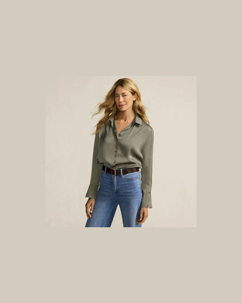 Lands' End Satinbluse, Damen, Größe:34 regular, Grün, Polyester, by Grün