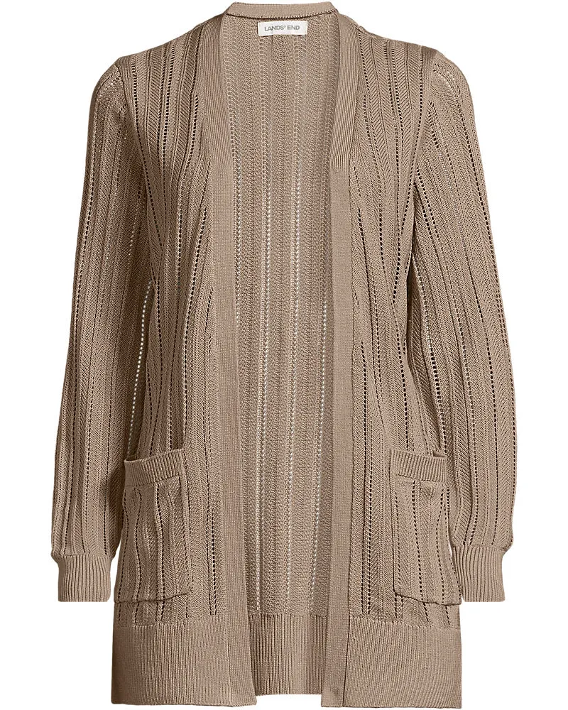 Lands' End Langer offener Soft Flow Ajour-Cardigan aus Leinenmix, Damen, Größe plus, Weiß, Baumwolle/Leinen/Lyocell (Viskose), by Weiß