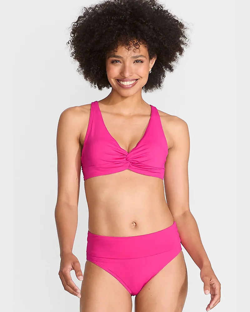 Lands' End Bikinihose zum Umschlagen, High Waist, Damen, Größe regular, Pink, Nylon-Mischung, by Pink