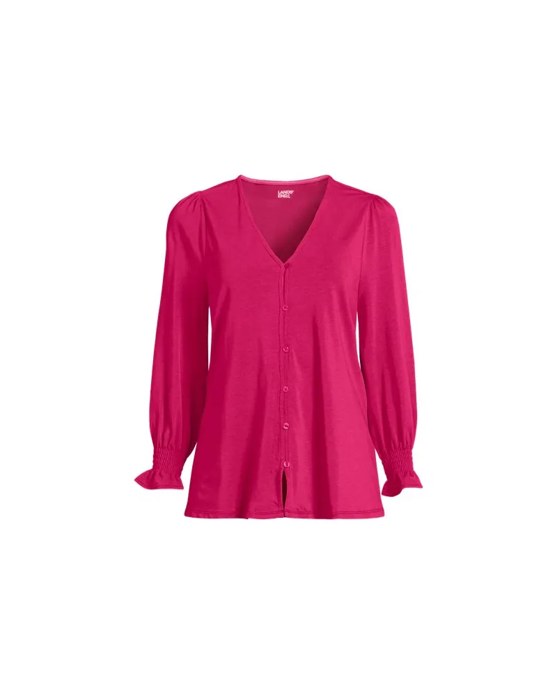 Lands' End Jerseybluse mit gerafften 3/4-Ärmeln, Damen, Größe regular, Rot, Elasthan/Baumwoll-Mischung/Baumwolle Modal, by Rot