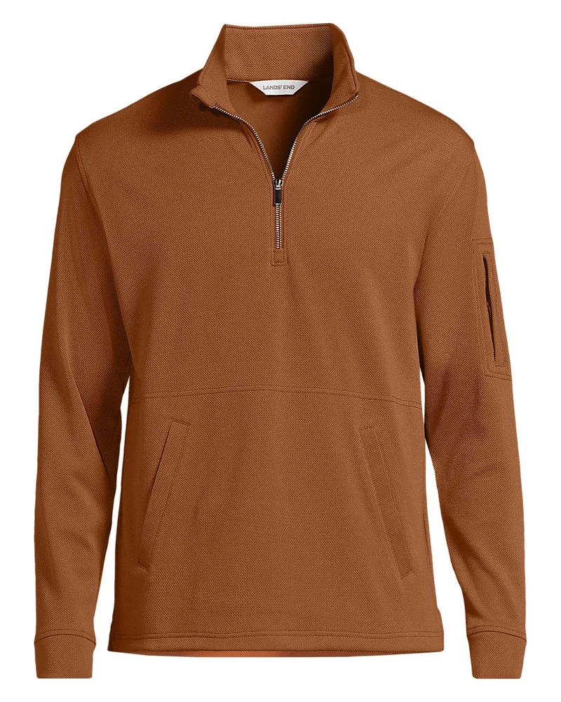 Lands' End Performance Piqué-Pullover mit Reißverschluss, Herren, Größe regular, Orange, Polyester-Mischung, by Orange
