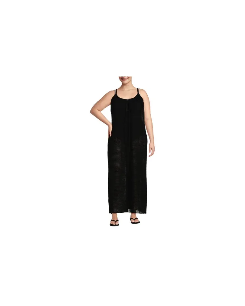 Lands' End Durchscheinendes Ripp-Maxi-Strandkleid, Damen, Größe plus, Schwarz, Viskose-Mischung/Polyester-Mischung, by Schwarz