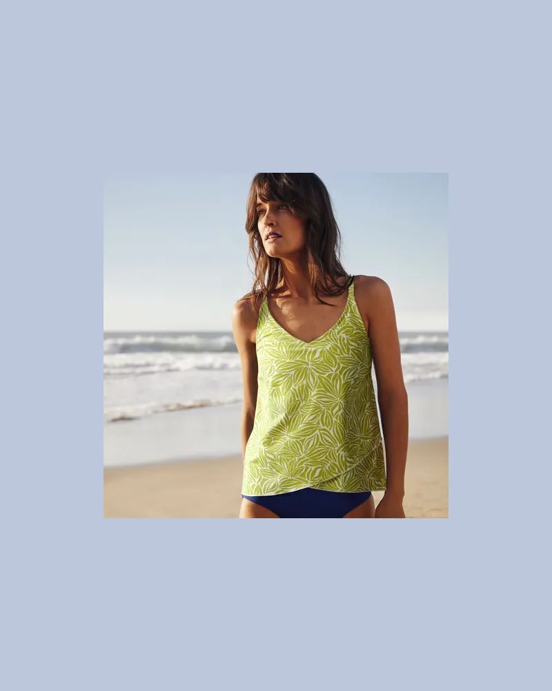 Lands' End Gemustertes Tankinitop mit Tulpensaum chlorresistent, Damen, Größe:32-34 regular, Grün, Nylon-Mischung, by Grün