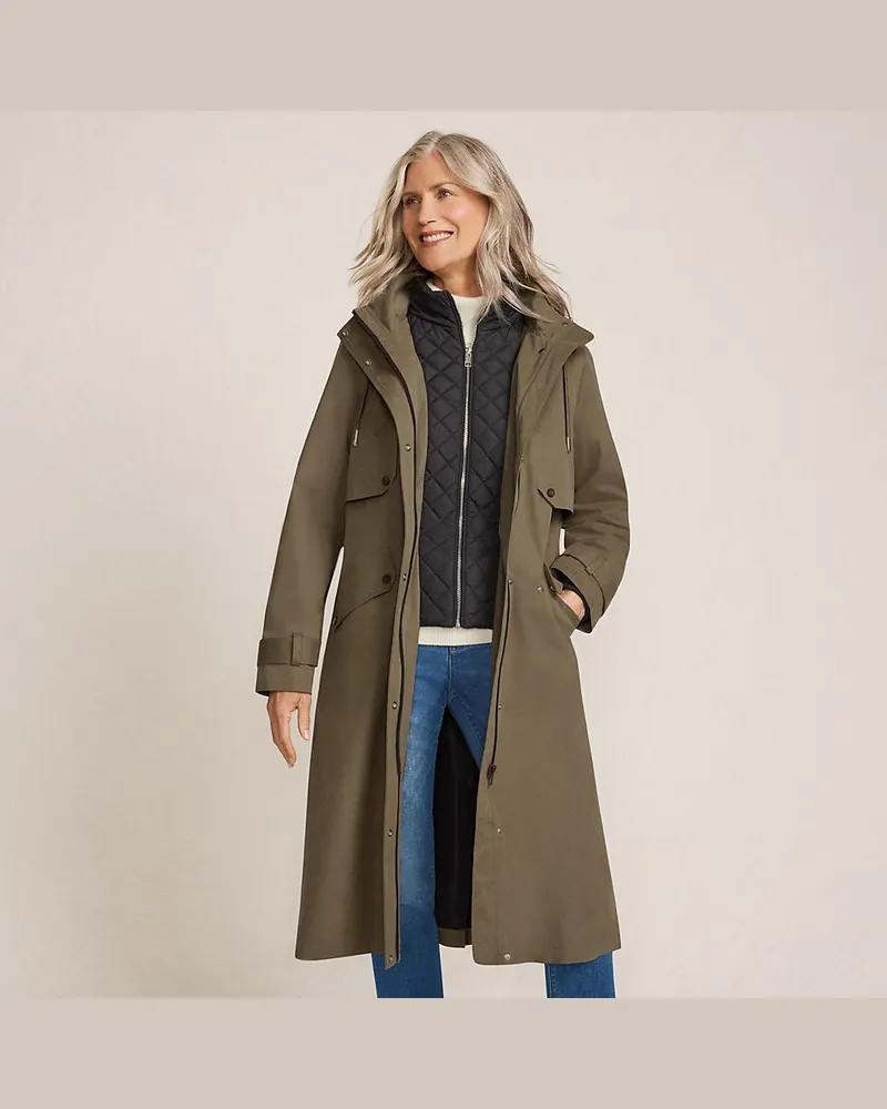 Lands' End Wasserdichter Kapuzenmantel, Damen, Größe regular, Grün, Baumwolle/Polyester/Nylon, by Grün