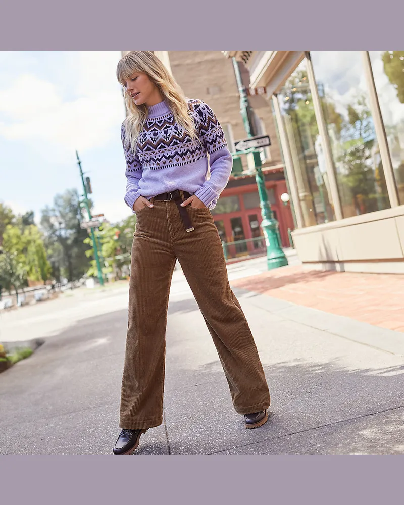 Lands' End Breitcord-Hose High Waist mit weitem Bein, Damen, Größe regular, Braun, Elasthan/Baumwoll-Mischung, by Braun