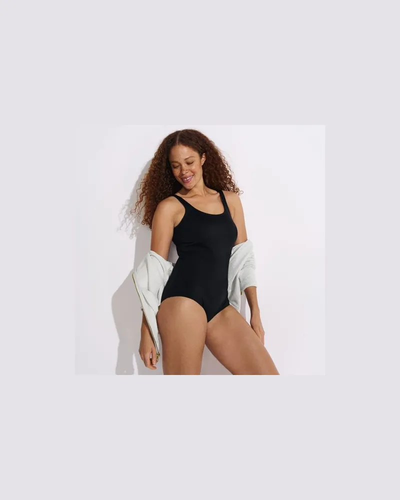 Lands' End Komfort-Badeanzug CHLORRESISTENT mit Soft Cups, Damen, Größe regular, Schwarz, Nylon-Mischung, by Schwarz
