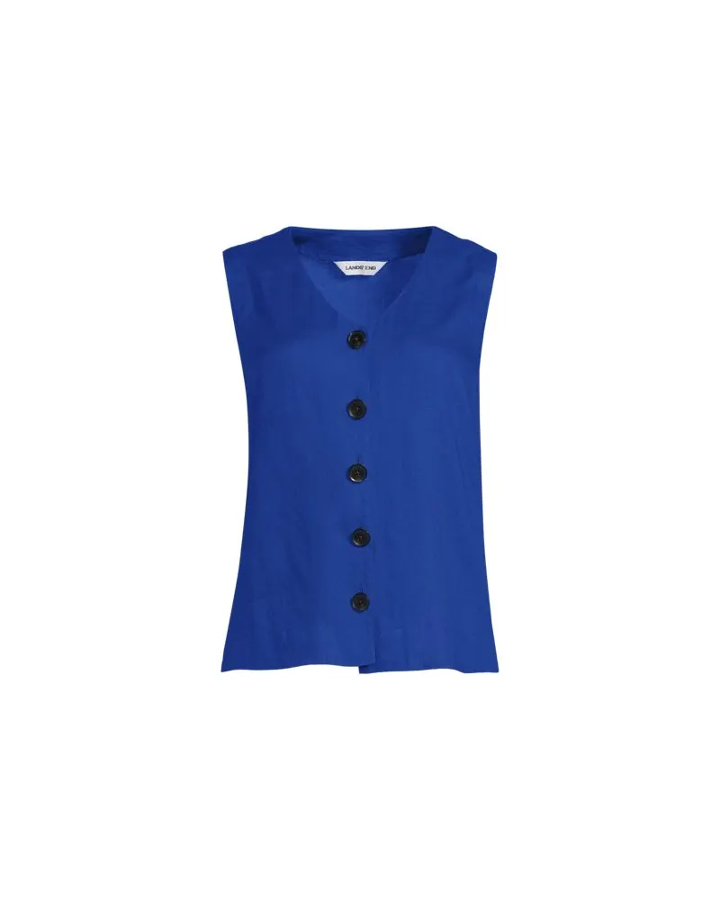 Lands' End Ärmelloses Leinentop mit Knöpfen, Damen, Größe regular, Blau, by Blau