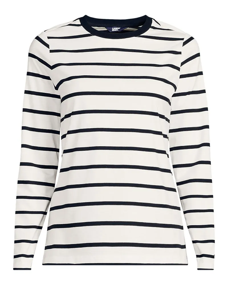 Lands' End Langärmeliges Supima-Shirt mit Rundausschnitt, Damen, Größe petite, Schwarz, by Schwarz