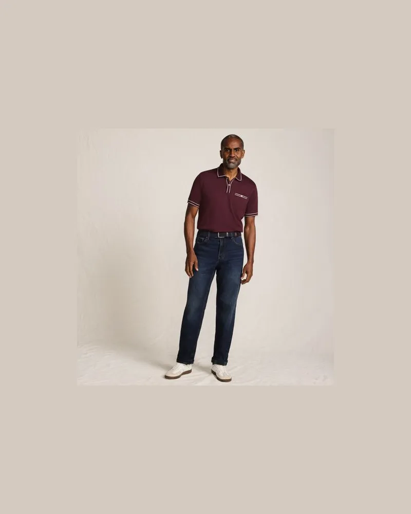 Lands' End Stretch-Denim Jeans mit Komfortbund und Flanellfutter, Classic Fit, Herren, Größe regular, Blau, Baumwoll-Mischung, by Blau