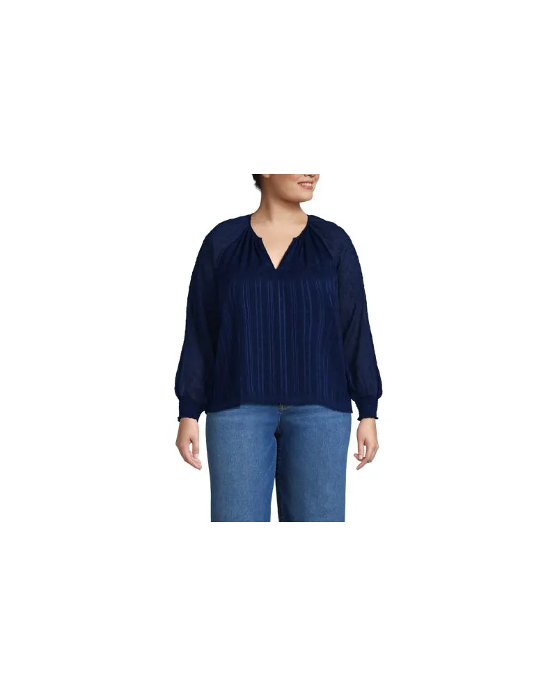 Lands' End Bestickte Chiffonbluse, Damen, Größe plus, Blau, Polyester, by Blau