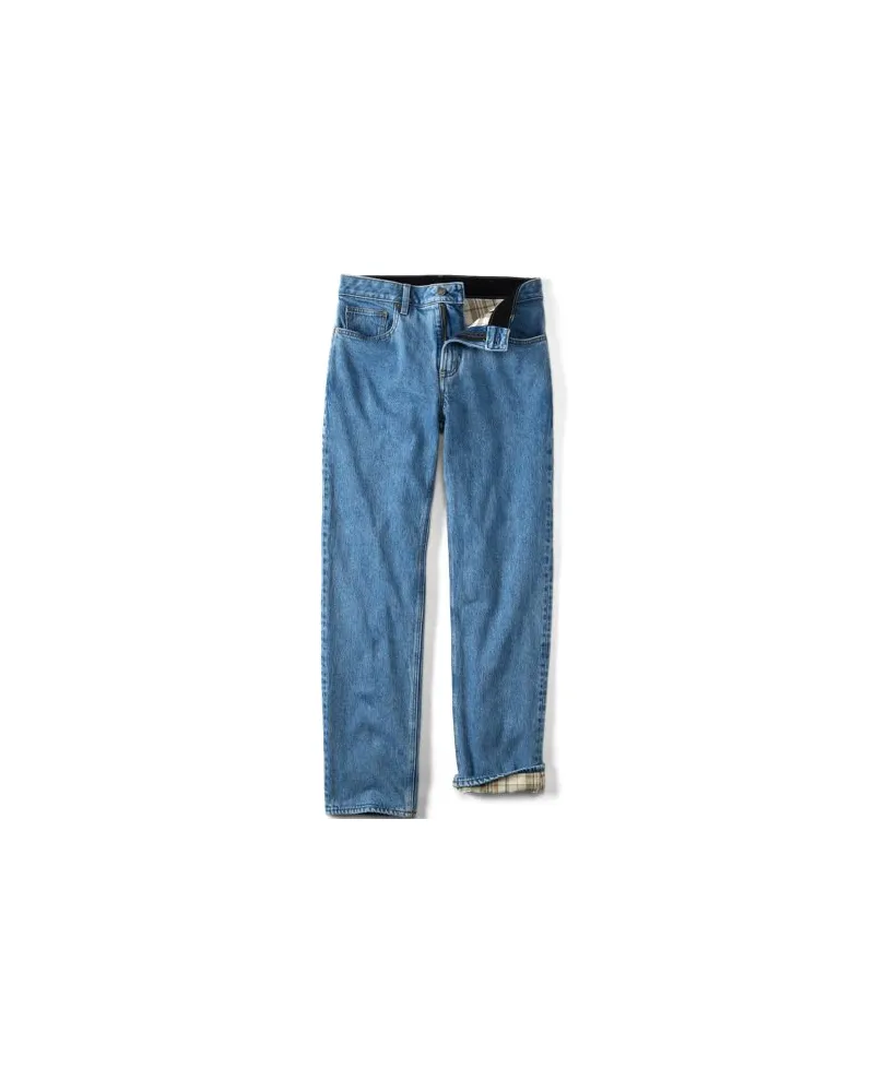 Lands' End Stretch-Denim Jeans mit Komfortbund und Flanellfutter, Classic Fit, Herren, Größe regular, Blau, Baumwoll-Mischung, by Blau