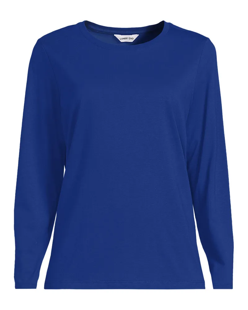 Lands' End Langärmeliges Supima-Shirt mit Rundausschnitt, Damen, Größe petite, Blau, by Blau