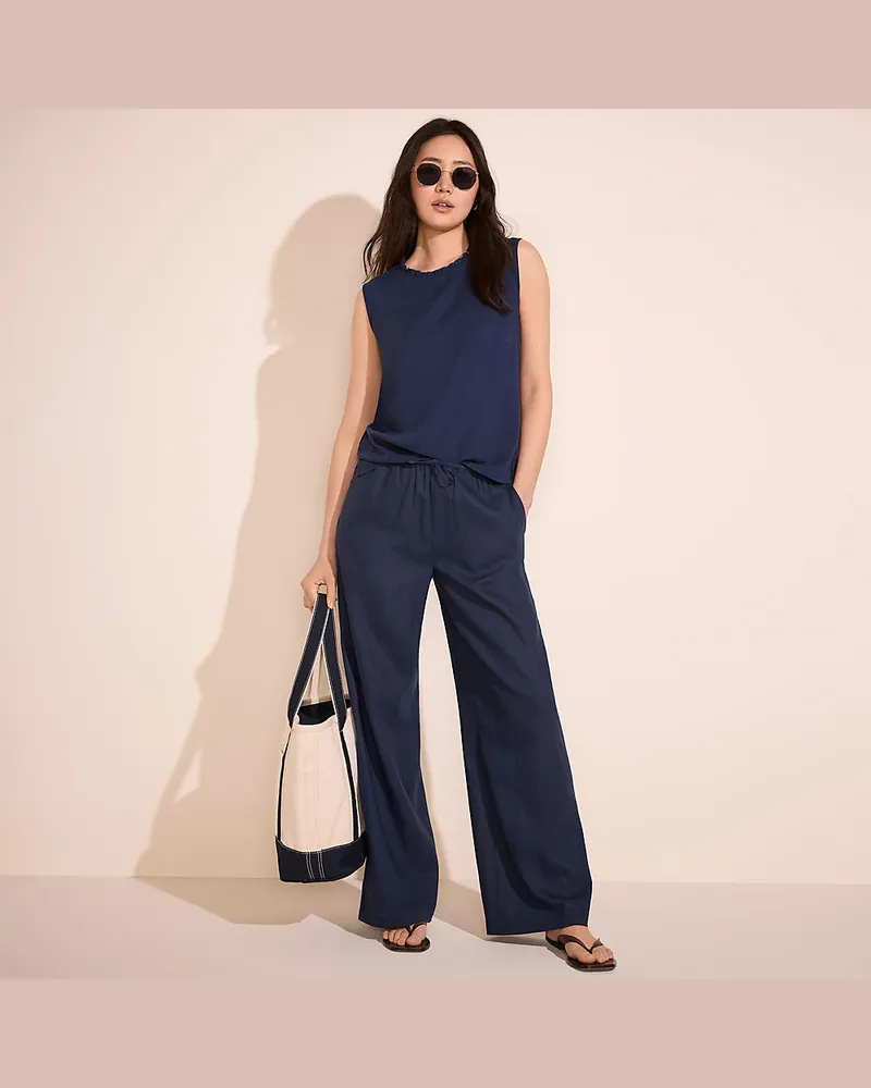 Lands' End Weite Schlupfhose aus Leinenmix, Damen, Größe regular, Blau, Leinen/Viskose, by Blau